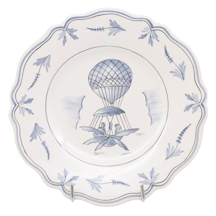 Feston plate with Montgolfière 2 Blue hand painted decoration