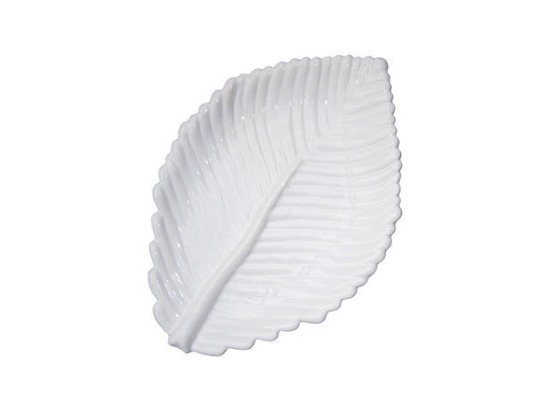Large Feuille Nervurée dish in white