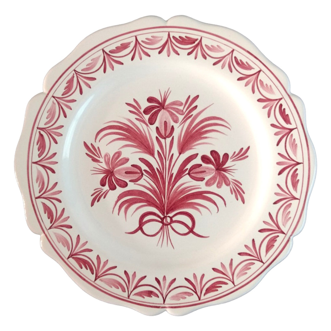 Feston Plate with hand painted decoration Antique Fleurs 94 monochrome raspberry