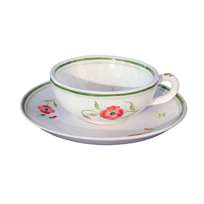 One handle Bas cup and saucer with Coquelicots 2 hand painted decoration