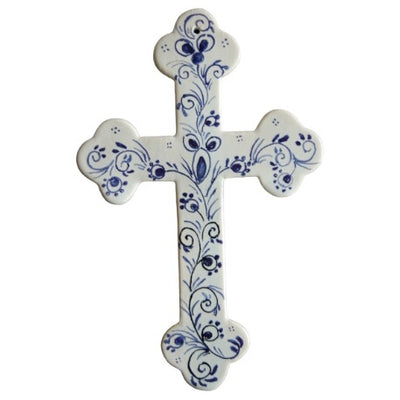 Earthenware Simple Heraldic Cross with Delft Rouen hand painted decoration