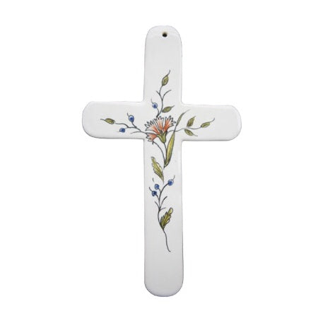 Earthenware Straight Rounded Cross with St-Omer hand painted decoration