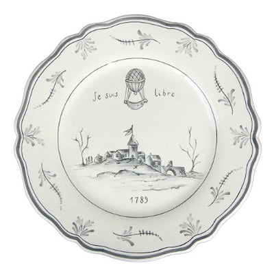Feston plate with Montgolfière Grey - Je suis Libre hand painted decoration