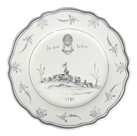 Feston plate with Montgolfière Grey - Je suis Libre hand painted decoration
