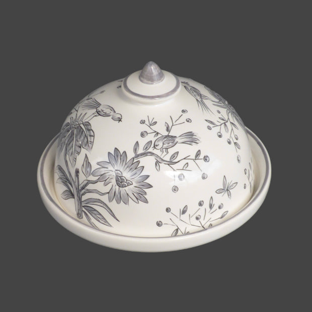 Round lidded butter dish with Grey monochrome St- Omer hand painted decoration