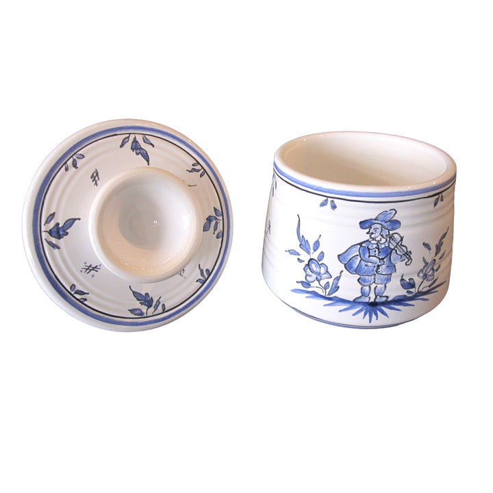 Beurrier à eau conservateur butter dish with Moustiers blue hand painted decoration