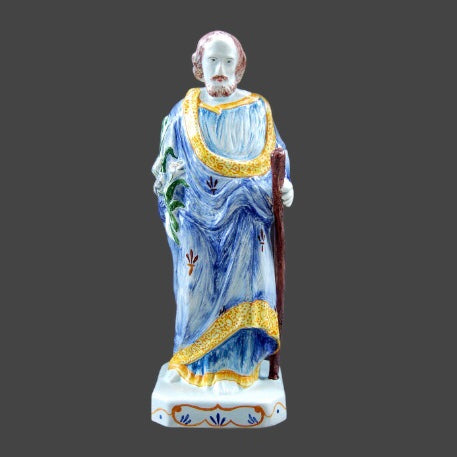Earthenware St-Joseph Statue with hand painted decoration