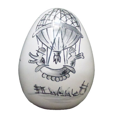 Egg with Montgolfière monochrome grey hand painted decoration