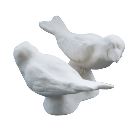 White earthenware large bird pair