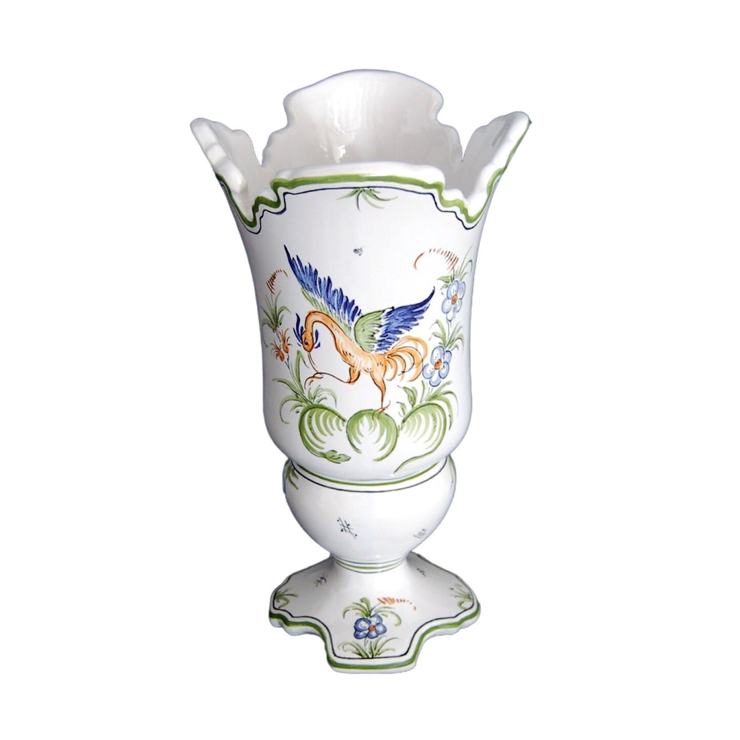 Earthenware Medicis Dentele sur pied vase with Moustiers hand painted decoration