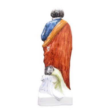 Statue St Mathieu Evangeliste en faïence avec décor peint à la main