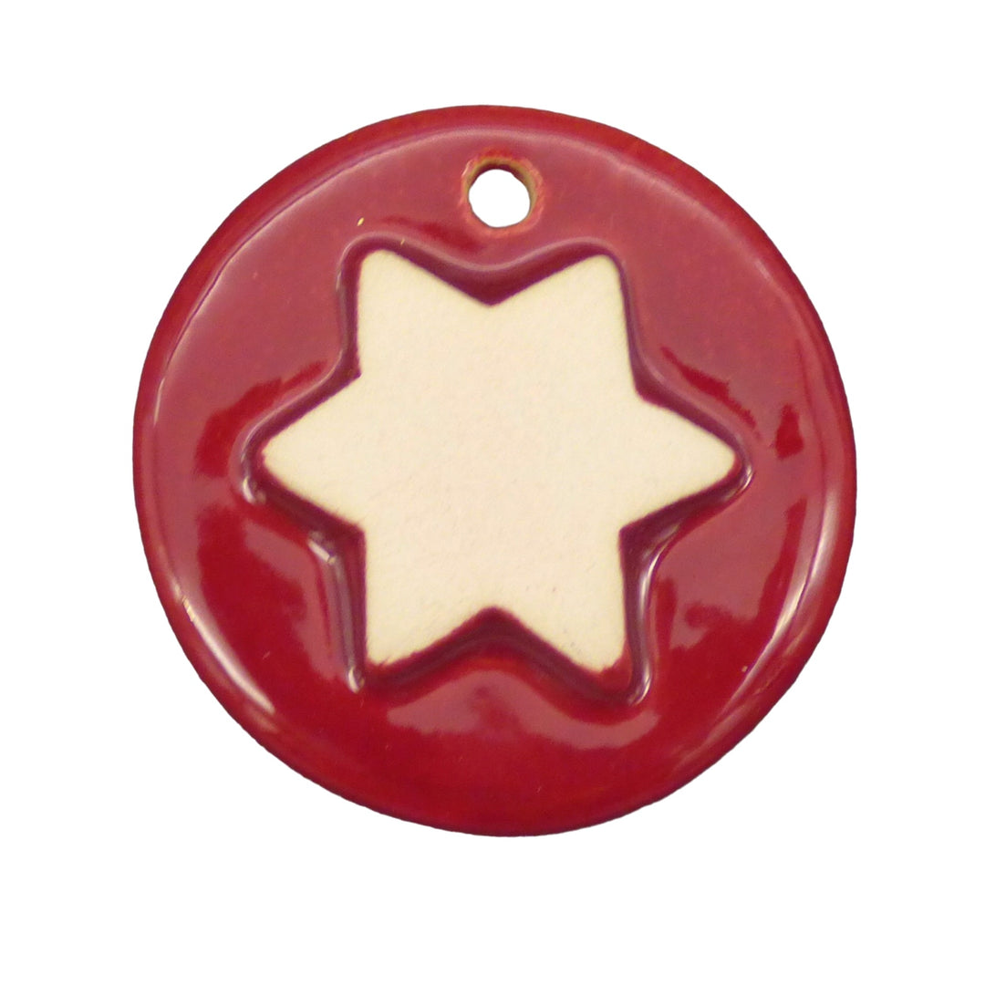 Star disc ornament in bordeux with white star