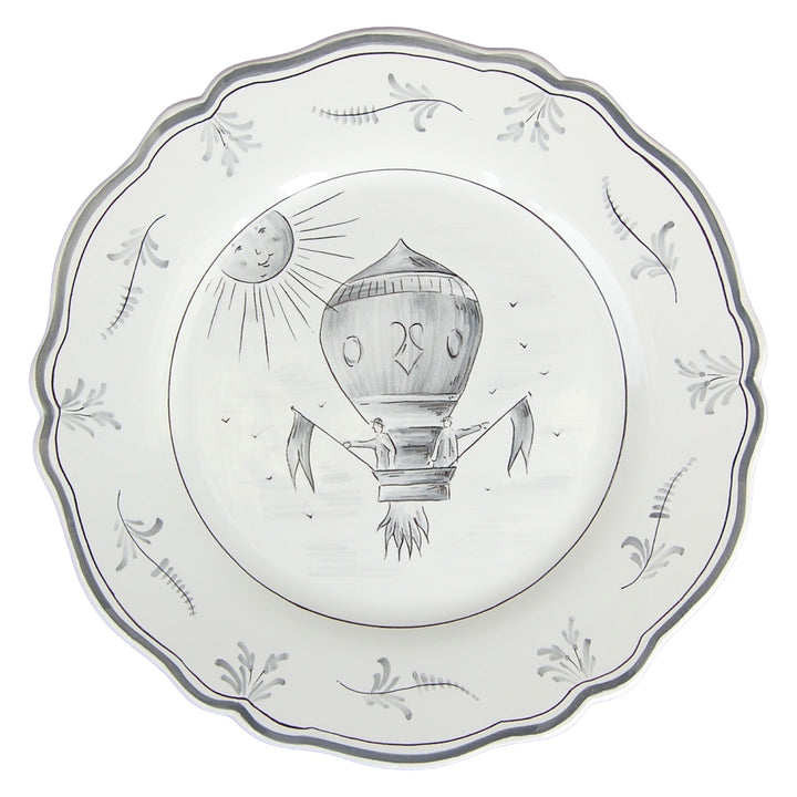 Feston plate with Montgolfière 3 Grey hand painted decoration