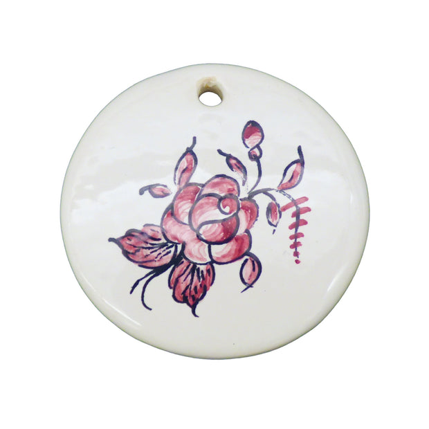 Disc ornament with a hand painted red rose