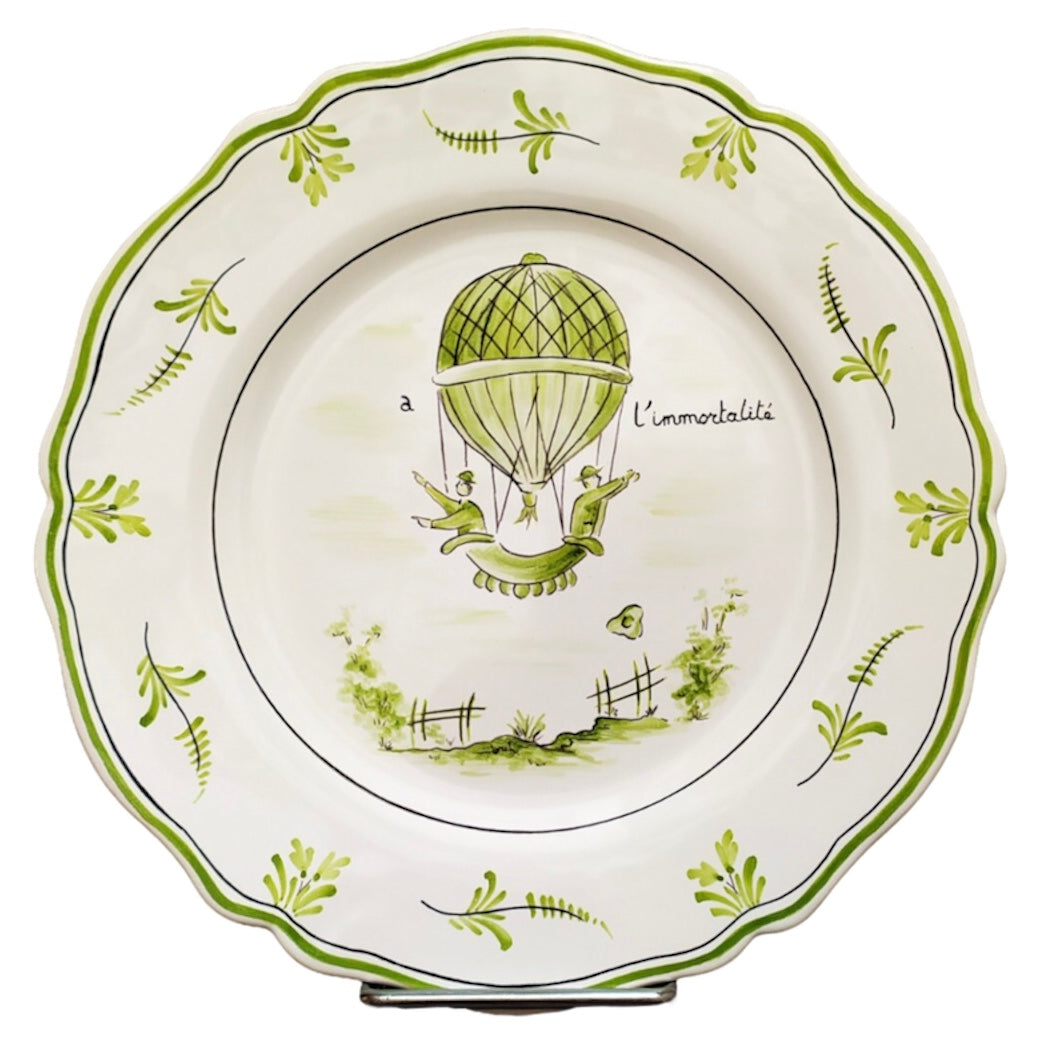 Feston plate with Montgolfière Green - A l'immortalité hand painted decoration
