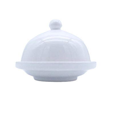 Traditional Earthenware Round lidded butter dish handmade in Mailcorne-sur-Sarthe France