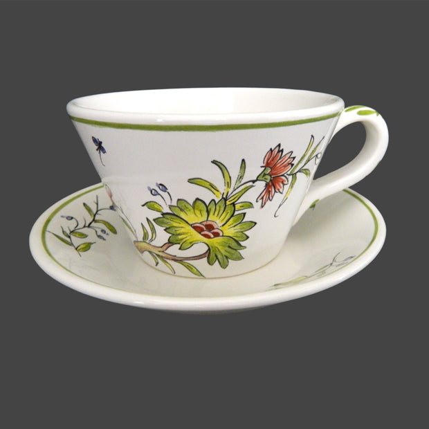 Pointu Breakfast cup and saucer with St Omer polychrome hand painted decoration