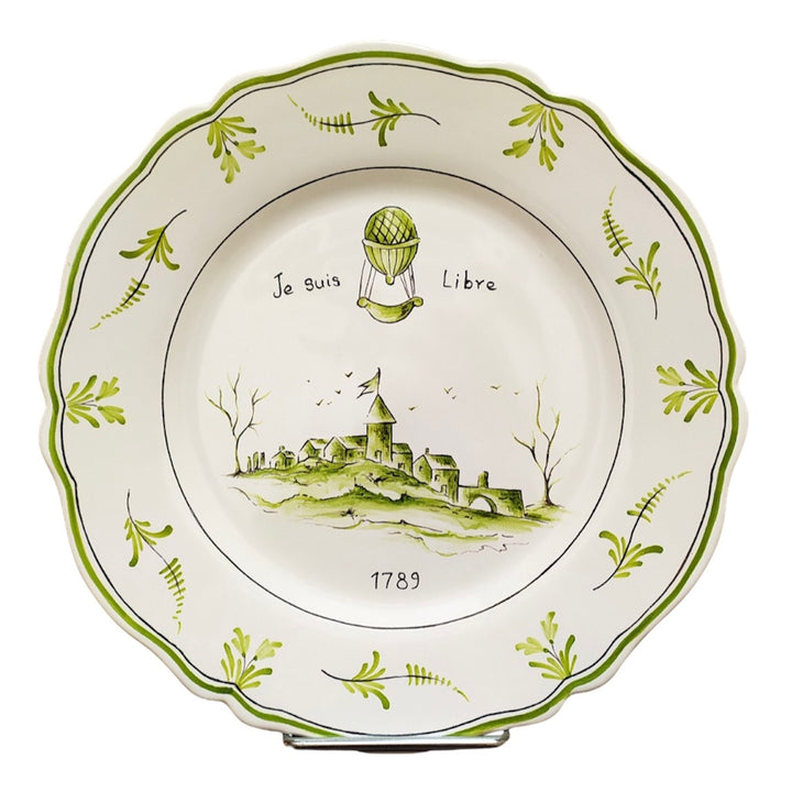 Feston plate with Montgolfière Green - Je suis Libre hand painted decoration