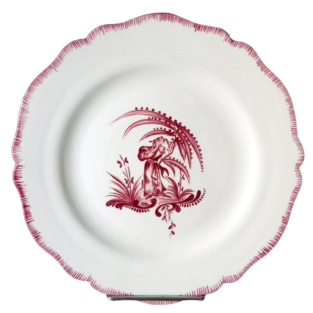 Feston plate with hand painted Chinoiserie 6 'The Thinker' monochrome Raspberry decoration