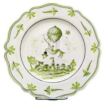 Feston plate with Montgolfière 1 Green hand painted decoration