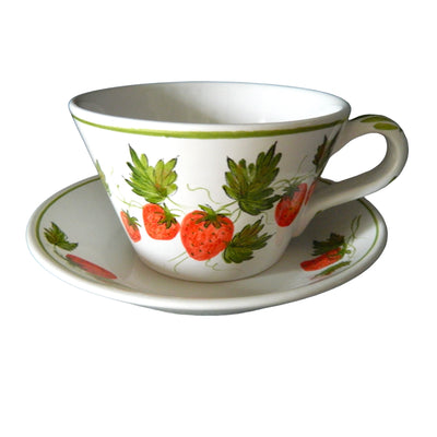 Pointu Breakfast cup and saucer with Pouplard Fraise hand painted decoration