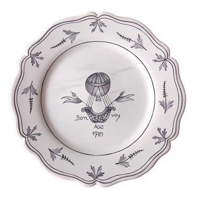 Feston plate with Montgolfière Grey - Bon Voyage hand painted decoration