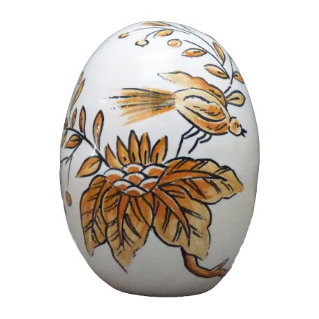Egg with St Omer monochrome orange hand painted decoration